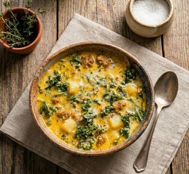Zuppa Toscana – Rețeta Autentică de Ciorbă cu Cârnați, Cartofi și Smântână